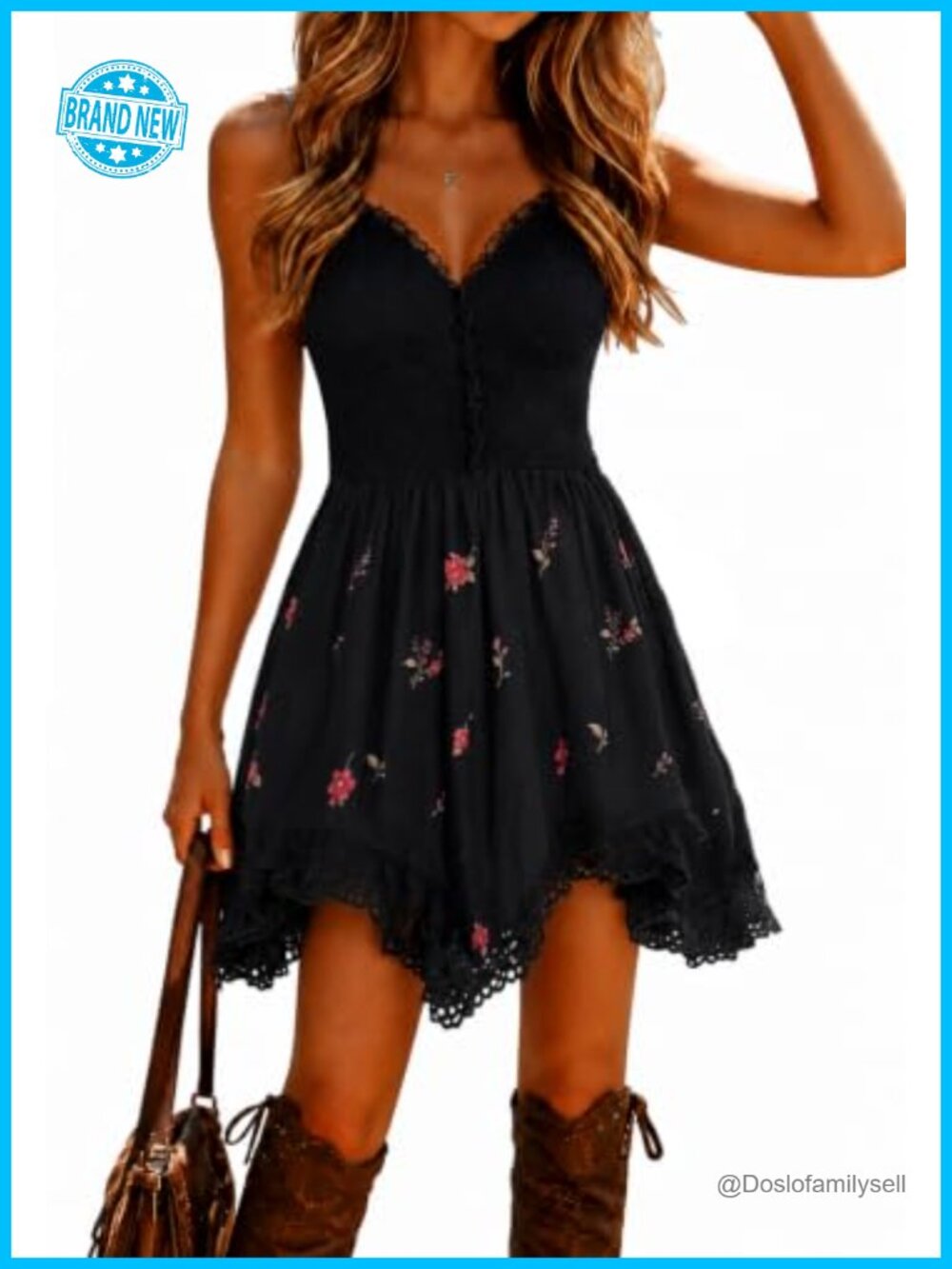 Spaghetti Strap Floral Mini Dress Deep V Neck Backless High Low Sundress